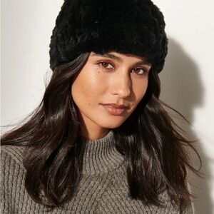 Eugenia Kim black knitted genuine rabbit fur hat